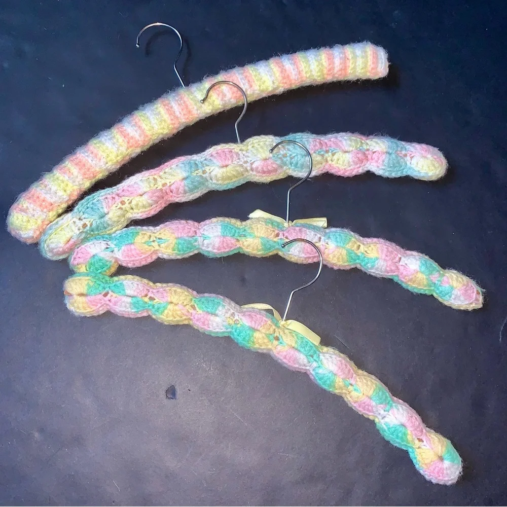 v i n t a g e :: 4 Handmade Rainbow Pastel Crochet Knit Clothing Hangers